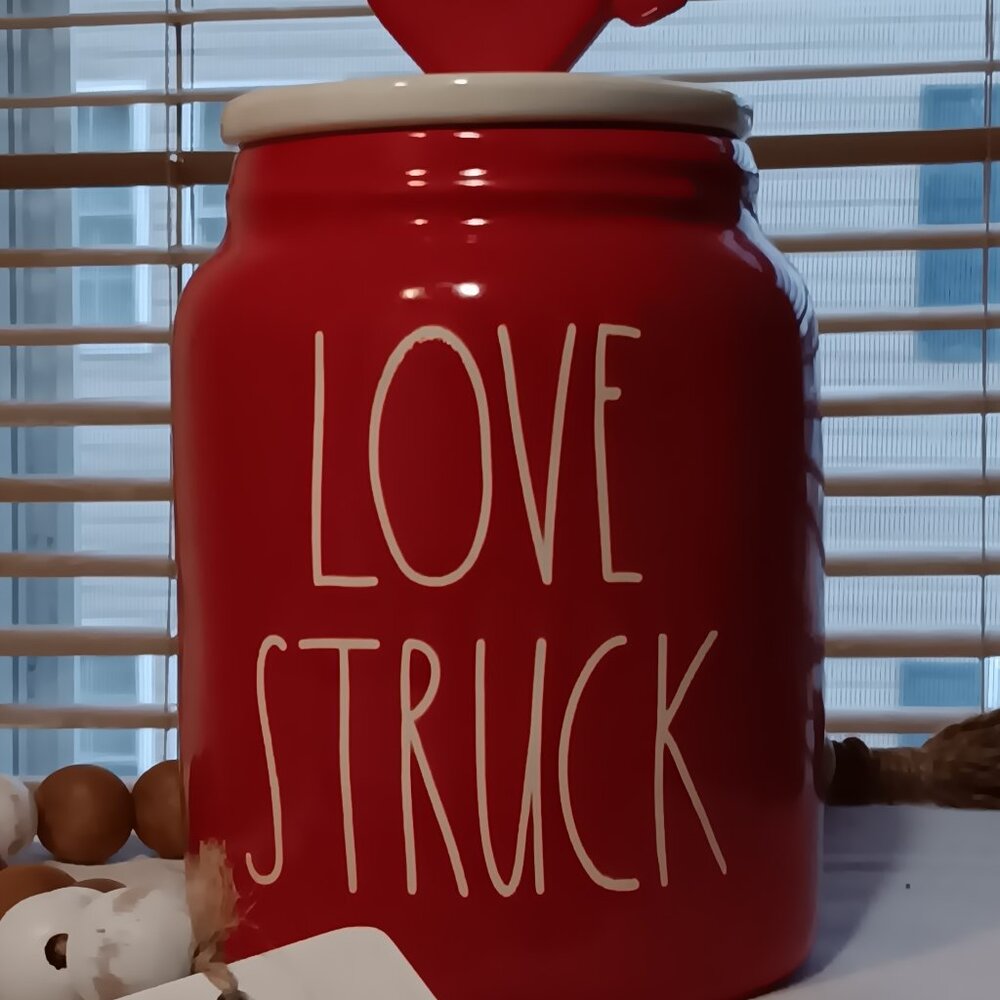 Rae Dunn LOVE STRUCK Red Valentine Canister w/ Heart Lid